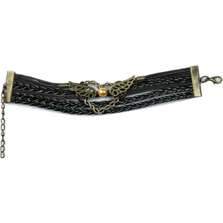 Black Leather Bracelet Bird Model