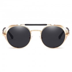 FashionMoon Gothic Gold Framed Black Glazed Metal Edge Folding Model Unisex Sunglasses