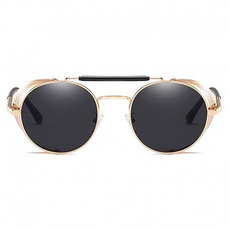 FashionMoon Gothic Gold Framed Black Glazed Metal Edge Folding Model Unisex Sunglasses