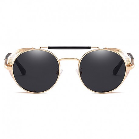 FashionMoon Gothic Gold Framed Black Glazed Metal Edge Folding Model Unisex Sunglasses