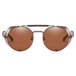 FashionMoon Gothic Brown Framed Brown Glazed Metal Edge Folding Model Unisex Sunglasses
