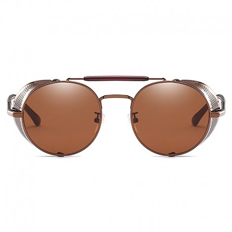 FashionMoon Gothic Brown Framed Brown Glazed Metal Edge Folding Model Unisex Sunglasses