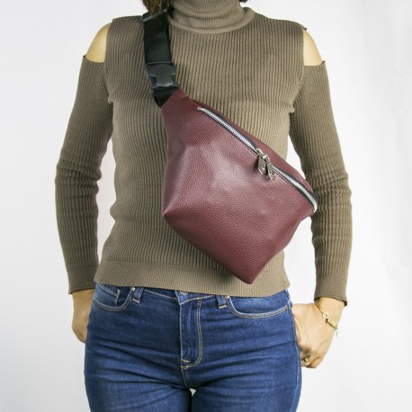 Women's Burgundy Single Zippered Waist Bag