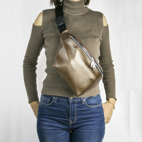 Women's Bright Brown Single Zippered Belt Waist Bag