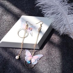 Butterfly Winged Long Earrings with Pearl