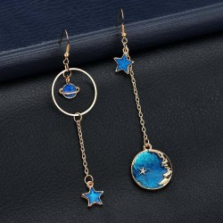 Galaxy 1Model Star Moon Long Earrings