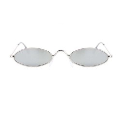 Fashion Moon Retro Steampunk Small Oval Silver Mirrored Glass Sunglasses
