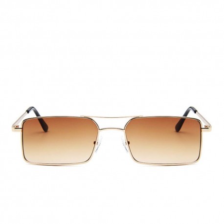 Fashion Moon Vintage Retro Small Rectangular Framed Trendy Degrade Brown Glazed Sunglasses