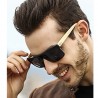 Fashion Moon Bamboo Handle Black Rectangular Frame Gray Mirrored Sunglasses