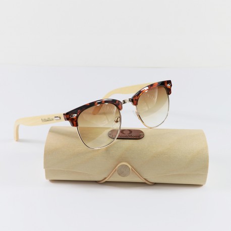 Fashion Moon Brown Retro Half Frame With Bamboo Handle