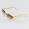 Fashion Moon Brown Retro Half Frame With Bamboo Handle