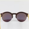 Fashion Moon Wooden Round Half Frame Blue Mirrored Sunglasses