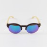 Fashion Moon Wooden Round Half Frame Blue Mirrored Sunglasses