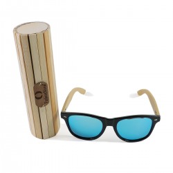 Fashion Moon Bamboo Handle Top Gun Model Light Blue Mirror Glass Black Framed Sunglasses