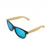 Fashion Moon Bamboo Handle Top Gun Model Light Blue Mirror Glass Black Framed Sunglasses