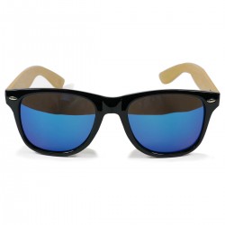 Fashion Moon Bamboo Handle Black Top Gun Frame Blue Mirrored Sunglasses