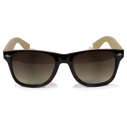 Fashion Moon Bamboo Handle Top Gun Model Mirrored Glass Black Framed Sunglasses