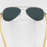 Fashion Moon Bamboo Handle Pilot Model Metal Framed Black Glass Sunglasses