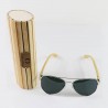 Fashion Moon Bamboo Handle Pilot Model Metal Framed Black Glass Sunglasses