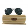 Fashion Moon Bamboo Handle Pilot Model Black Metal Framed Black Glass Sunglasses