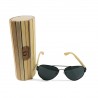 Fashion Moon Bamboo Handle Pilot Model Black Metal Framed Black Glass Sunglasses