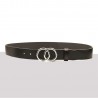 Black Leather Silver Color Double Buckle Women's Belt