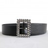 Black Artificial Leather Stone Model Buckle Belt