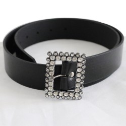 Black Artificial Leather Stone Model Buckle Belt
