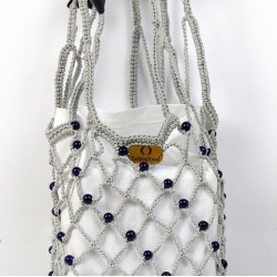 Vintech File Mercerized Bag Summer Bag handmade bag Organic Dark Blue Glass Beaded Gray Rope Bag