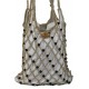Vintech File Mercerized Bag Organic Black Glass Beaded Beige Bag