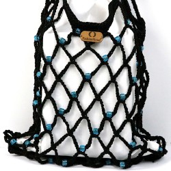 Vintech Mercerized Net Bag Summer Bag, Handmade Bag Organic Blue Glass Beaded Black Bag