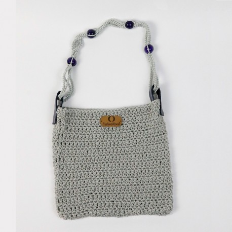 Vintech File Mercerized Bag Summer Bag handmade bag Organic Dark Blue Glass Beaded Gray Rope Bag