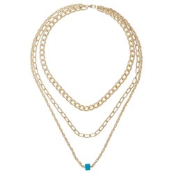 Long Necklace with Gold Blue Beads
