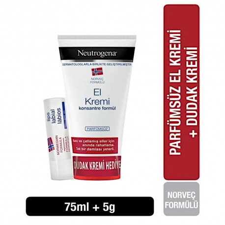 Neutrogena Parfümsüz El Kremi 75 ml Dudak Kremi Hediyeli