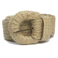 Jute Straw Moon Shape Wrapped Belt Buckle Belt