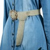 Jute Straw Moon Shape Wrapped Belt Buckle Belt