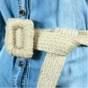 Jute Straw Wrapped Square Shaped Buckled Straw Women's Belt