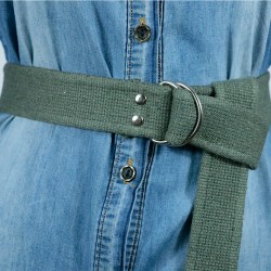 Military Green Bandolier Silver Color Double D Shaped Buckle Men's Women's Youth Belt