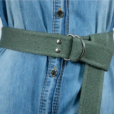 Military Green Bandolier Silver Color Double D Shaped Buckle Men's Women's Youth Belt