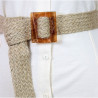 Jute Straw Wrap Square Brown Buckle Women's Belt
