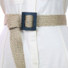 Jute Straw Wrap Square Brown Buckle Women's Belt