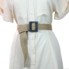 Jute Straw Wrap Square Brown Buckle Women's Belt