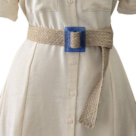 Jute Straw Wrap Square Brown Buckle Women's Belt