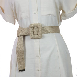 Jute Straw Wrapped Square Shaped Buckled Straw Women's Belt