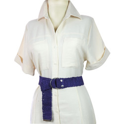 Purple Color Mercerized Silver Color D Buckle Collar Belt
