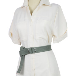 Military Green Bandolier Silver Color Double D Shaped Buckle Men's Women's Youth Belt