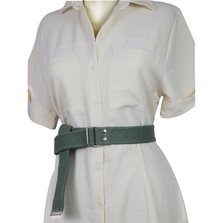 Green Bandolier Silver Color Double Rectangular Shaped Buckle Belt