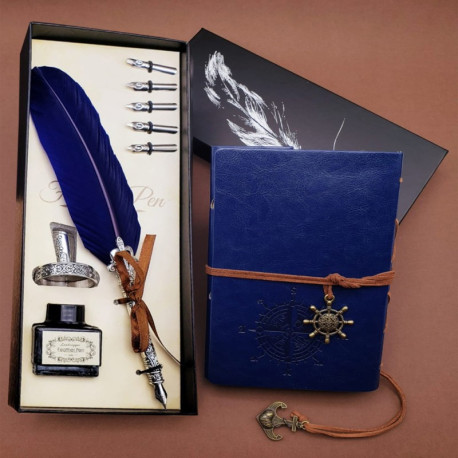 Leather Notebook and Feather Pen Gift Set